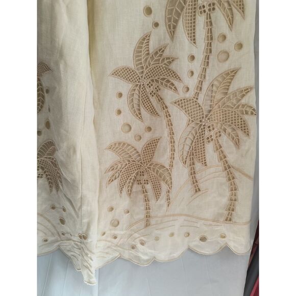 NWT Farm Rio Natural Linen Embroidered Wide Leg Pants Medium | New | Resort . - Picture 3 of 5